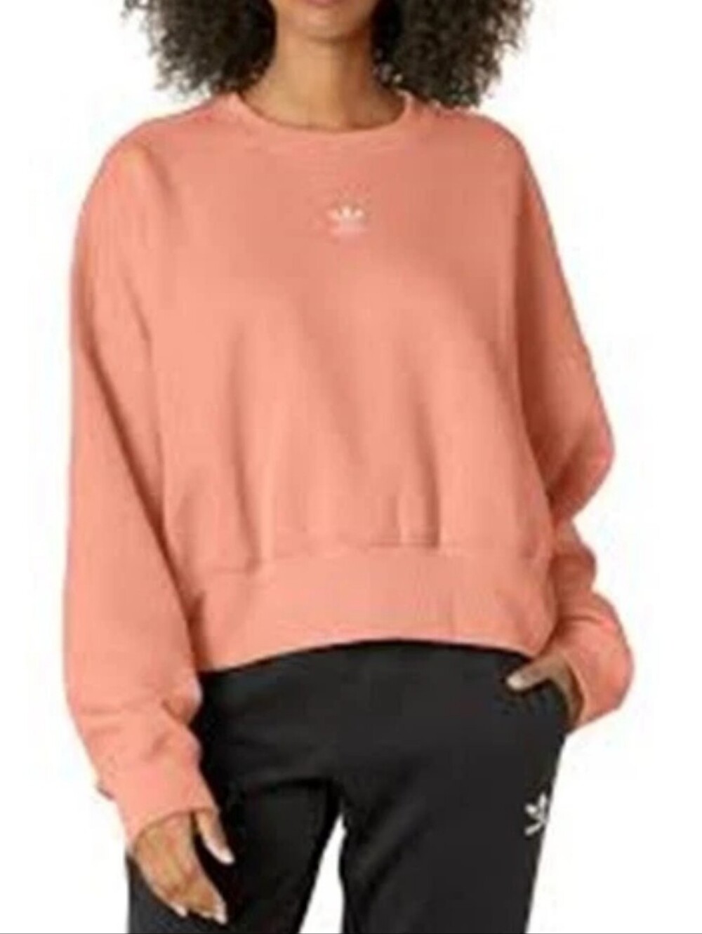 Adidas Pastel Orange Blush Womens Relaxed Loose Fit Cropped Sweatshirt LG
